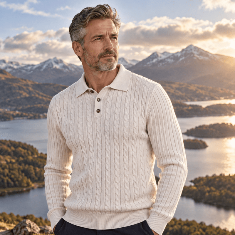 Rupert Colton | Cable-Knit Polo Sweater For Men