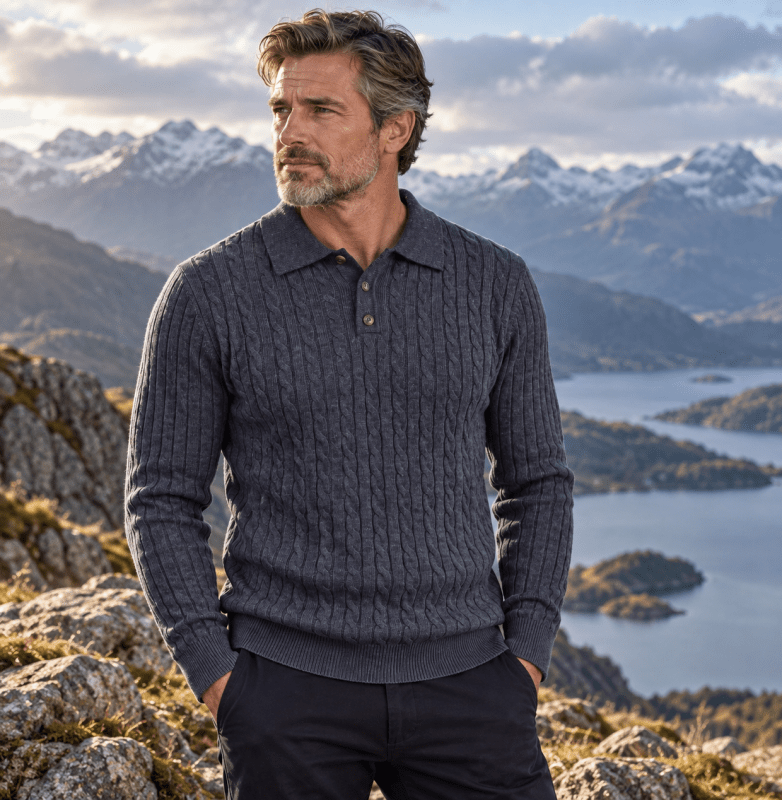 Rupert Colton | Cable-Knit Polo Sweater For Men