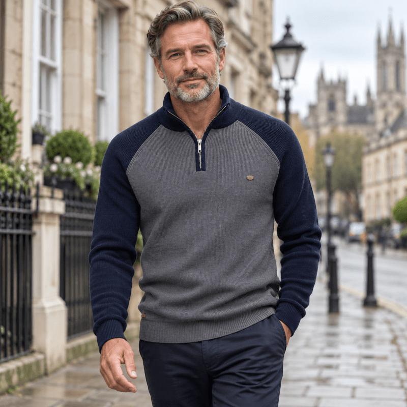 Nigel Prescott | Two-Tone Quarter-Zip Sweater