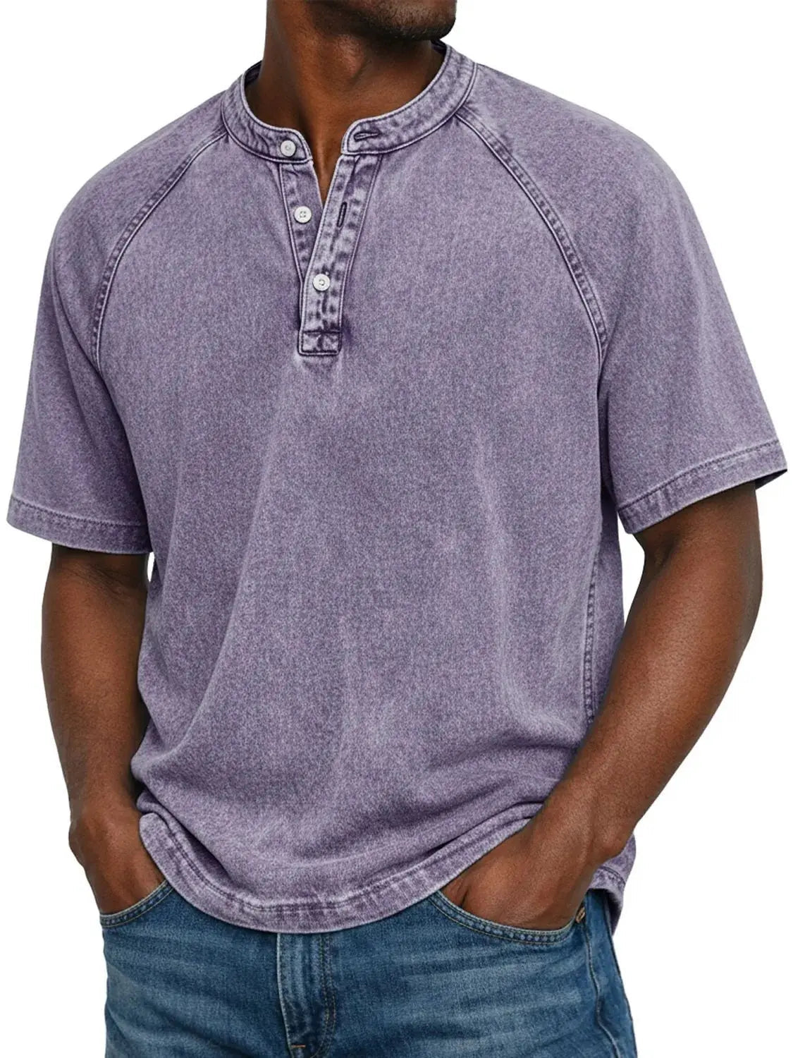 Declan Okafor | Men's Washed Henley T-Shirt Vintage Casual