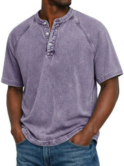 Declan Okafor | Men's Washed Henley T-Shirt Vintage Casual