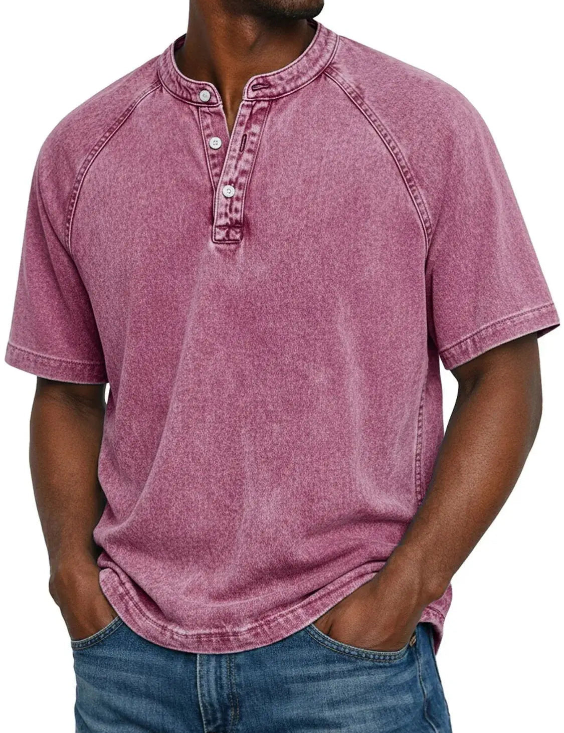 Declan Okafor | Men's Washed Henley T-Shirt Vintage Casual