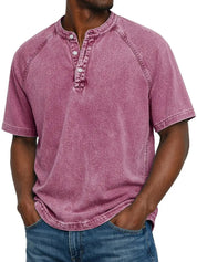 Declan Okafor | Men's Washed Henley T-Shirt Vintage Casual