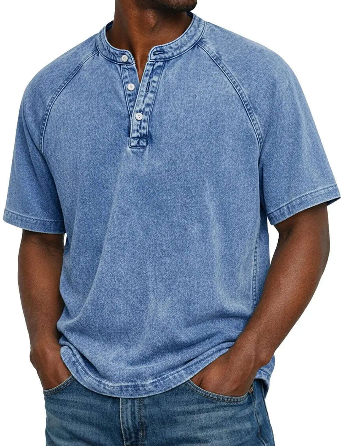 Declan Okafor | Men's Washed Henley T-Shirt Vintage Casual