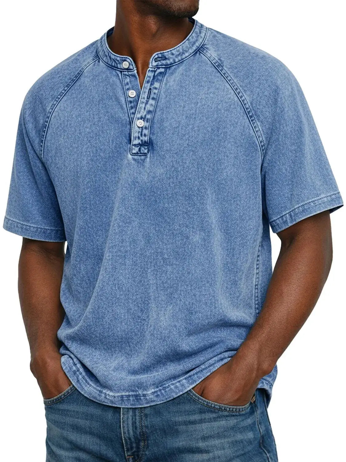 Declan Okafor | Men's Washed Henley T-Shirt Vintage Casual