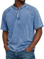 Declan Okafor | Men's Washed Henley T-Shirt Vintage Casual