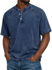 Declan Okafor | Men's Washed Henley T-Shirt Vintage Casual