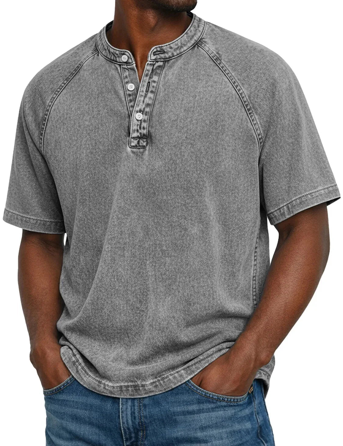 Declan Okafor | Men's Washed Henley T-Shirt Vintage Casual