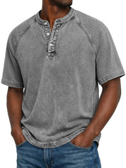 Declan Okafor | Men's Washed Henley T-Shirt Vintage Casual