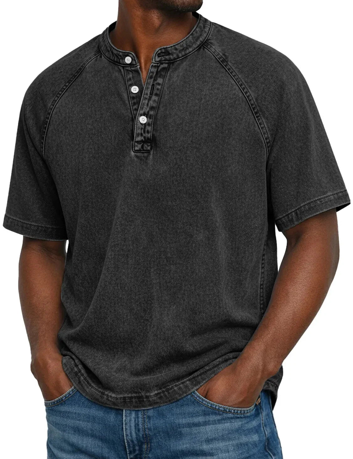 Declan Okafor | Men's Washed Henley T-Shirt Vintage Casual