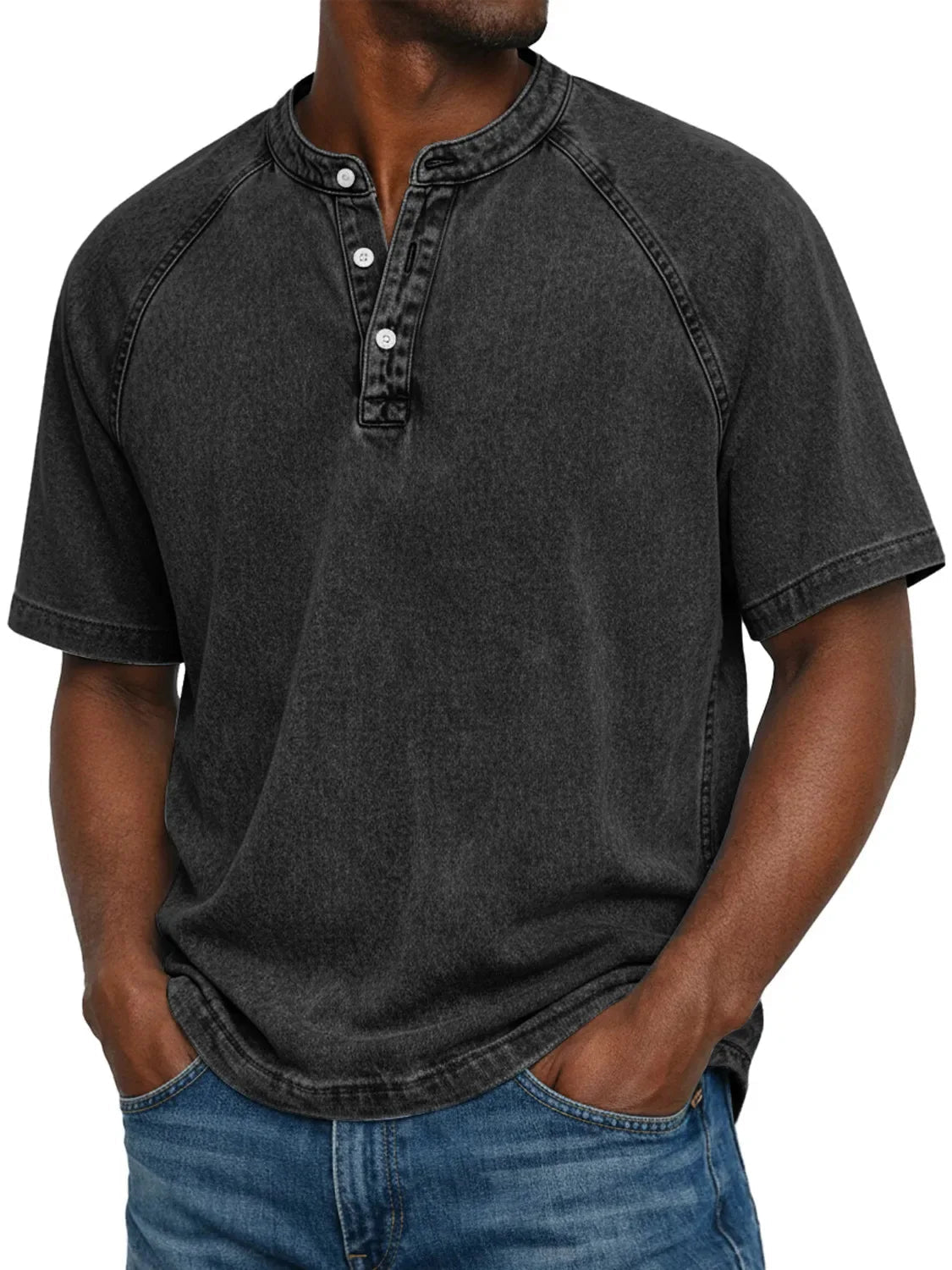 Declan Okafor | Men's Washed Henley T-Shirt Vintage Casual