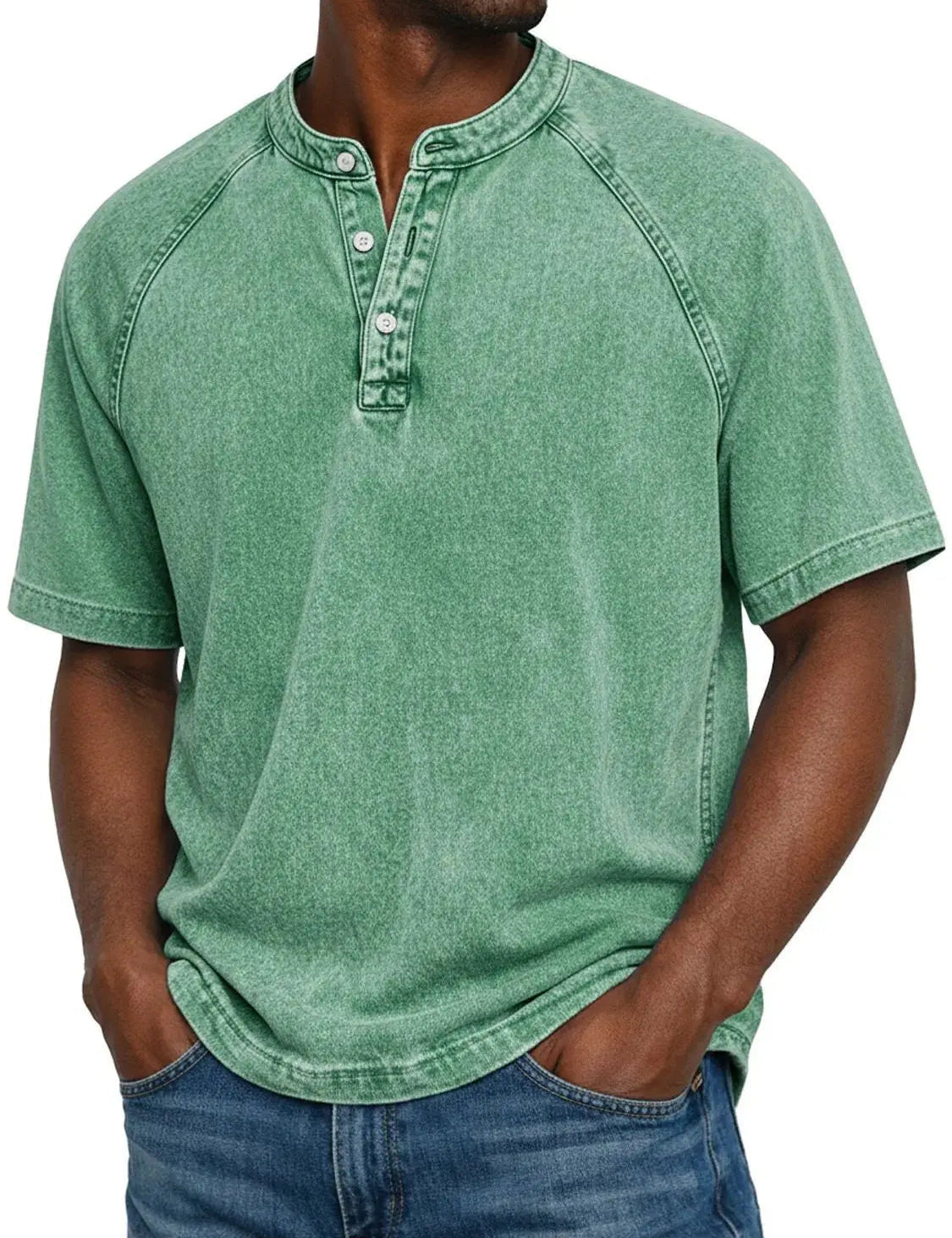 Declan Okafor | Men's Washed Henley T-Shirt Vintage Casual