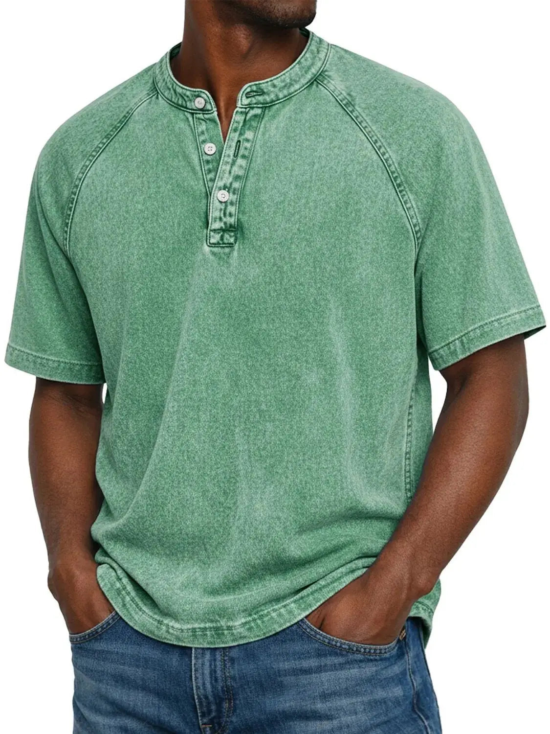 Declan Okafor | Men's Washed Henley T-Shirt Vintage Casual