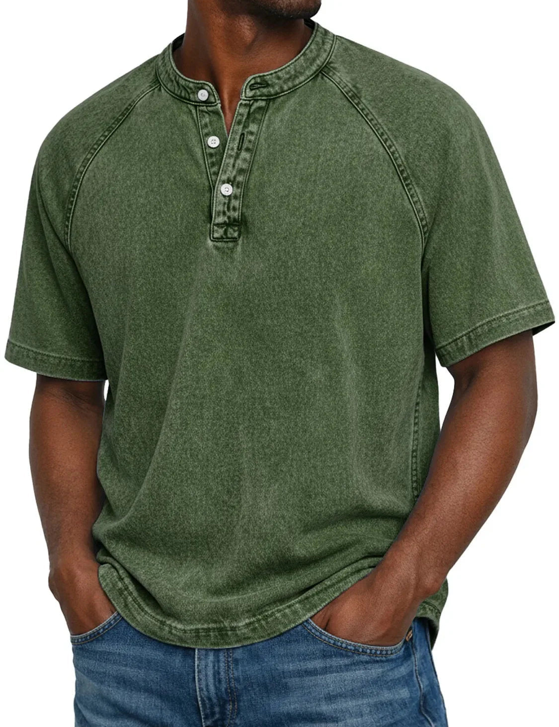 Declan Okafor | Men's Washed Henley T-Shirt Vintage Casual