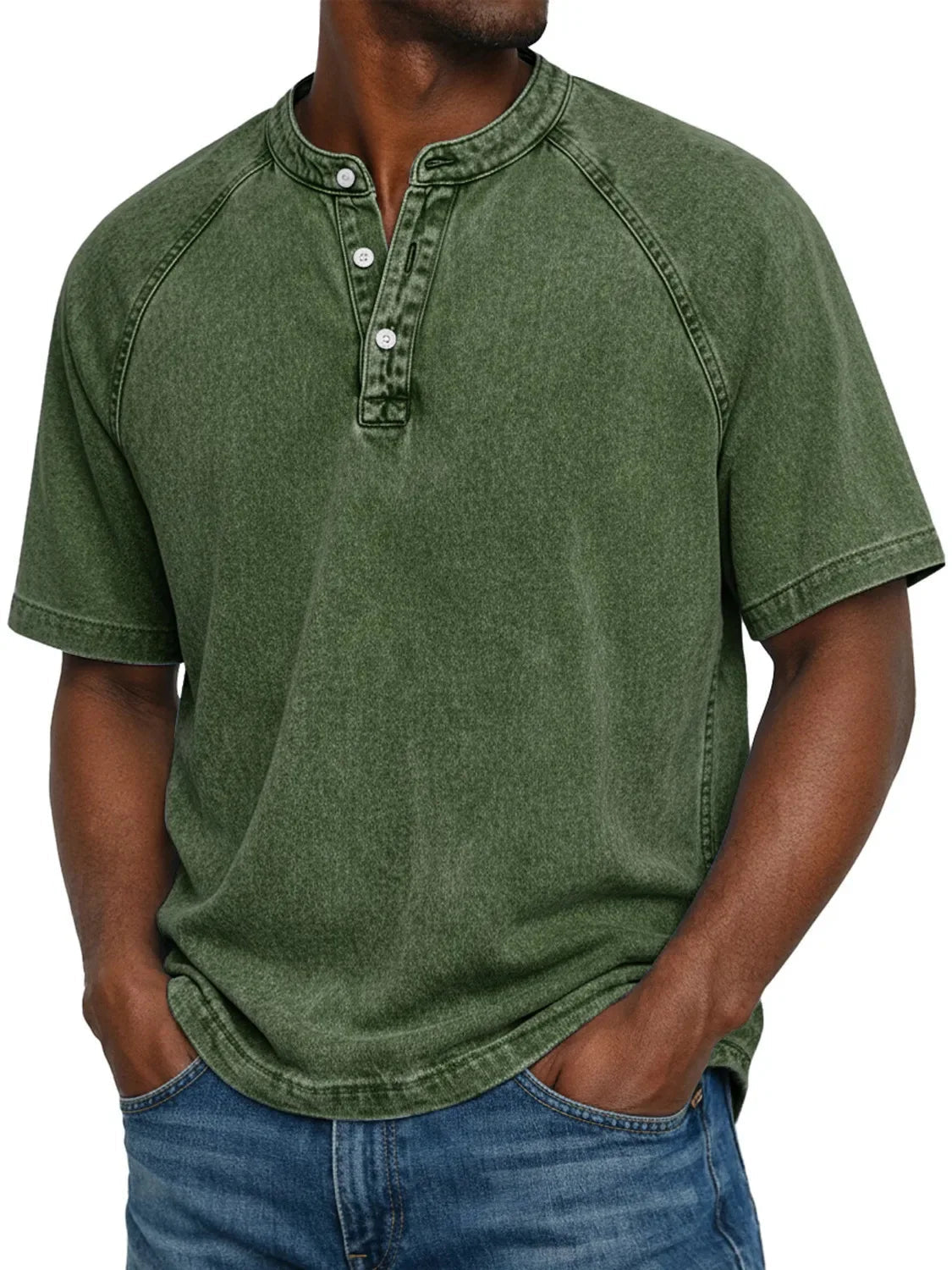 Declan Okafor | Men's Washed Henley T-Shirt Vintage Casual