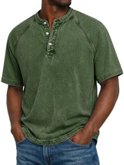 Declan Okafor | Men's Washed Henley T-Shirt Vintage Casual