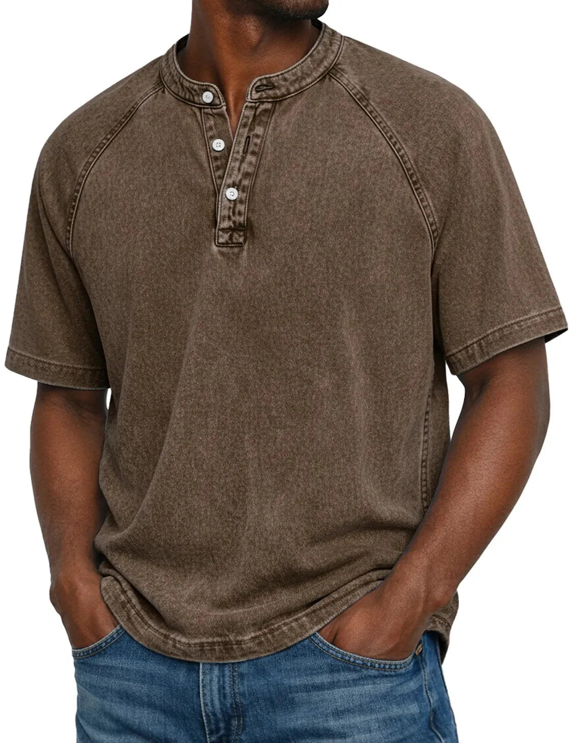 Declan Okafor | Men's Washed Henley T-Shirt Vintage Casual
