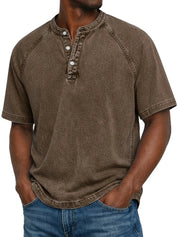 Declan Okafor | Men's Washed Henley T-Shirt Vintage Casual