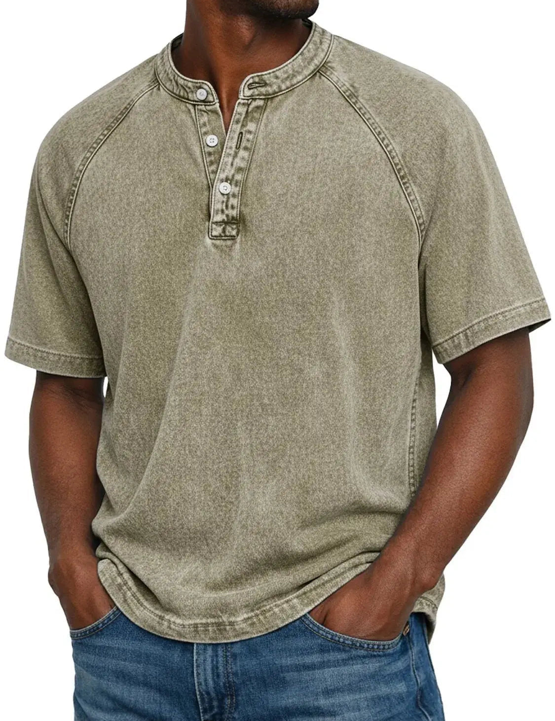 Declan Okafor | Men's Washed Henley T-Shirt Vintage Casual