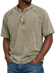 Declan Okafor | Men's Washed Henley T-Shirt Vintage Casual