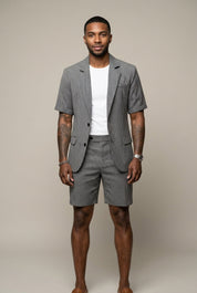 Elliot Barnes | Men's Houndstooth Check Two-Piece Set – Short Sleeve Blazer & Shorts