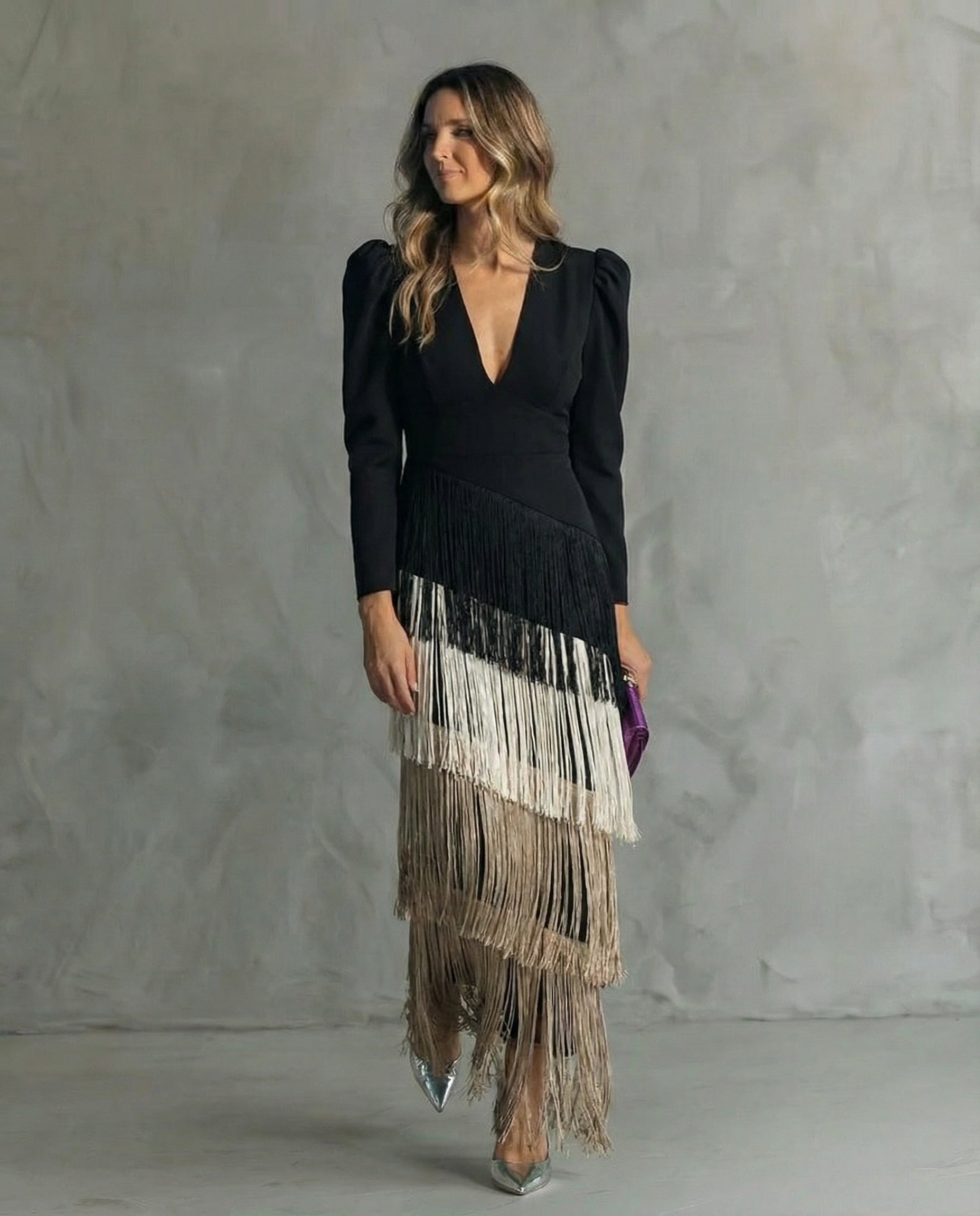 Phoebe Morris | Fringe V-Neck Maxi Dress