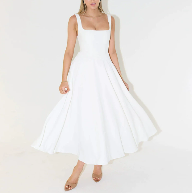 Helena Waverly | Classic Square Neck Midi Dress