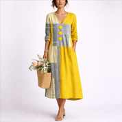 Marisol Quintero | Patchwork Midi Dress with Button Detail & Relaxed Fit