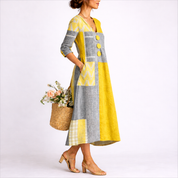 Marisol Quintero | Patchwork Midi Dress with Button Detail & Relaxed Fit