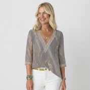 Isabelle Fontaine | Romantic Rose & Gold Print Blouse with Lace Trim