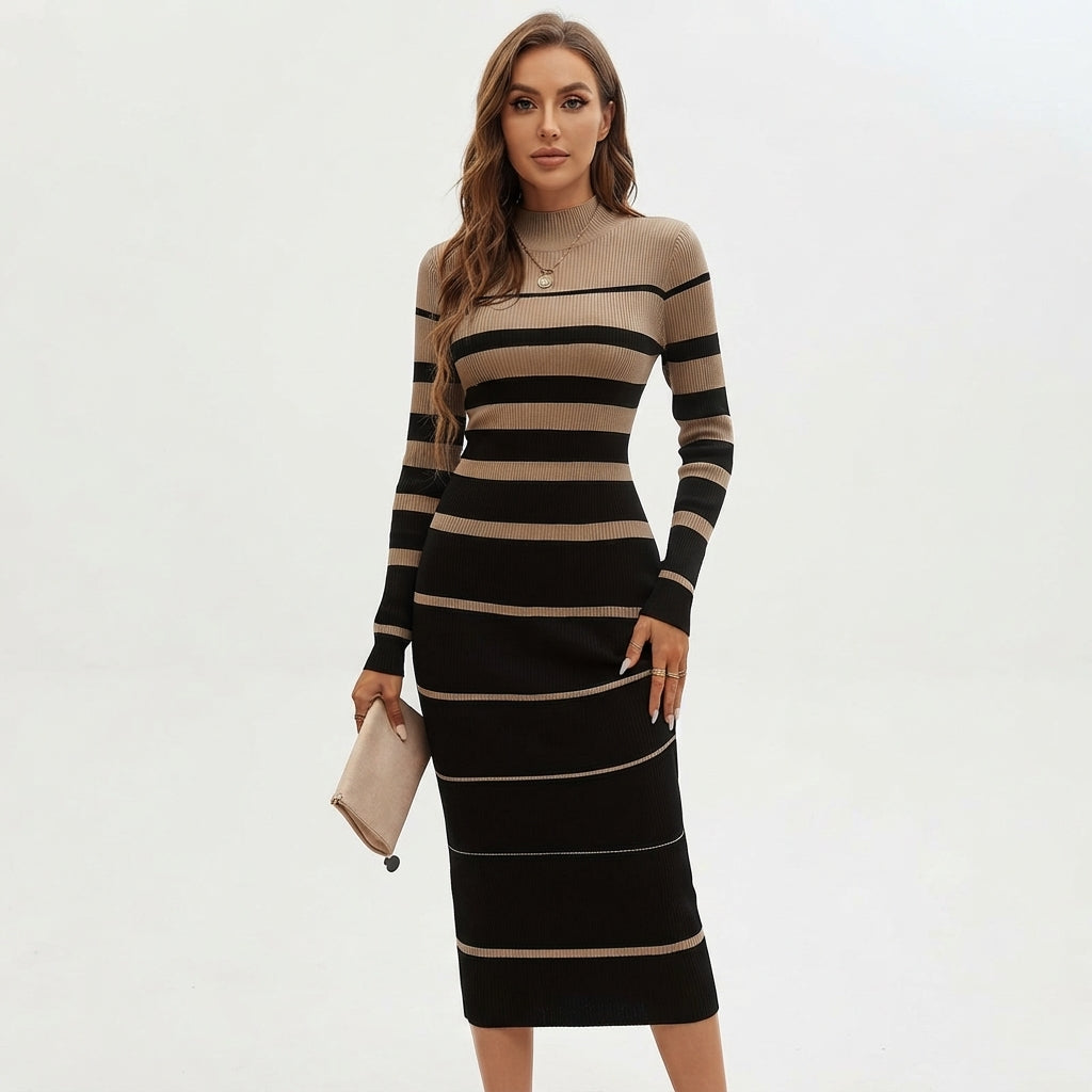 Isla Brown | Robe pull en maille rayée raffinée