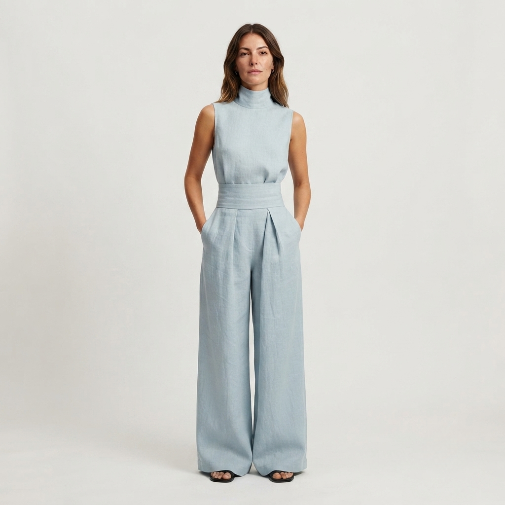 Isla Morgan | Linen Wide-Leg Trouser Set Natural Oat