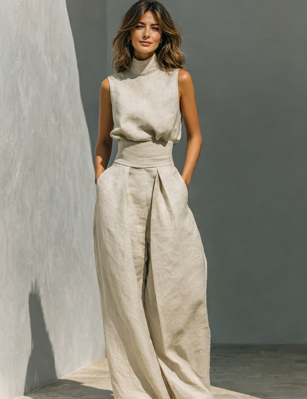 Isla Morgan | Linen Wide-Leg Trouser Set Natural Oat