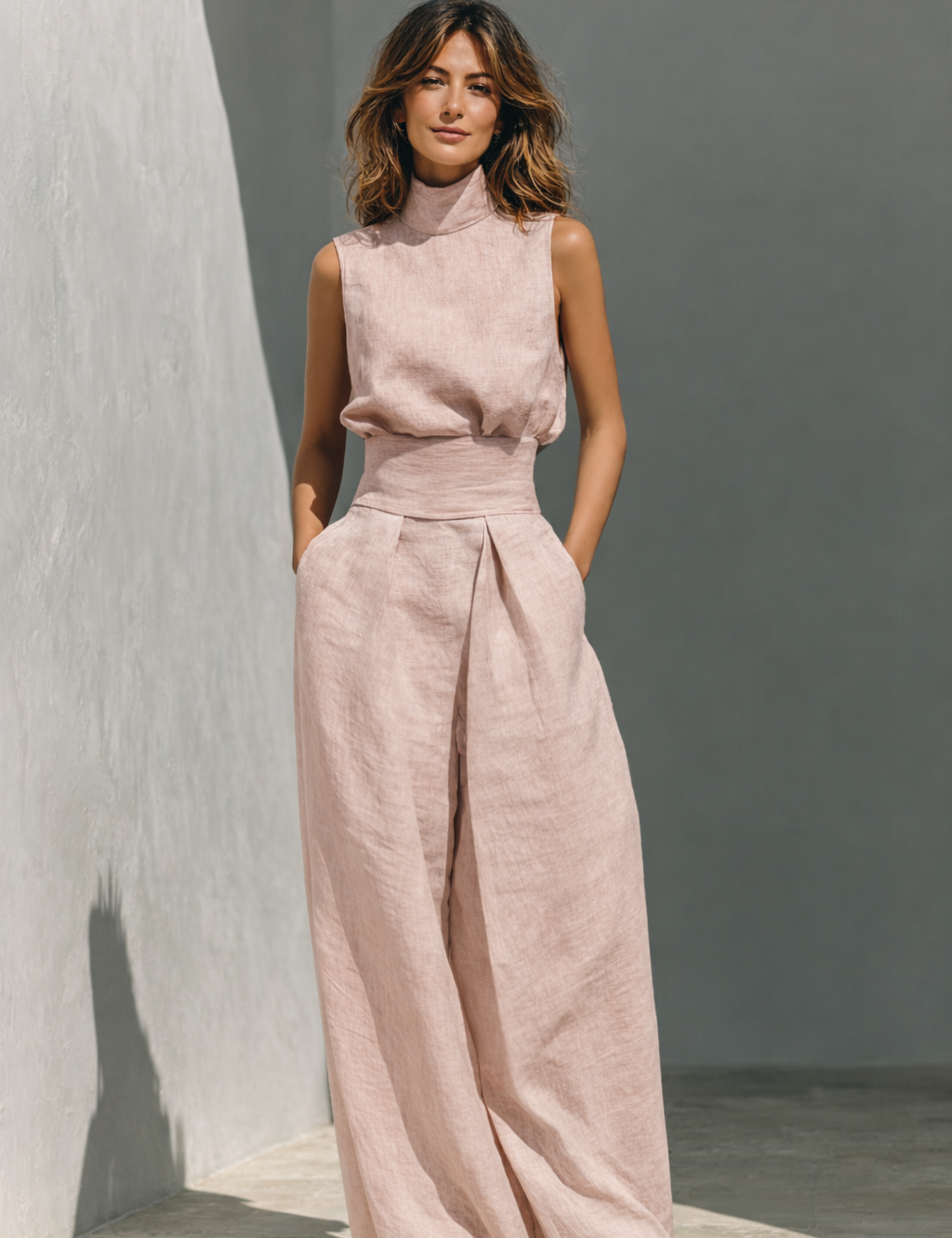 Isla Morgan | Linen Wide-Leg Trouser Set Natural Oat