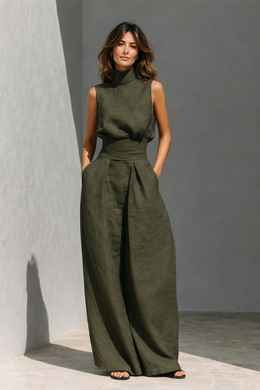 Isla Morgan | Linen Wide-Leg Trouser Set Natural Oat