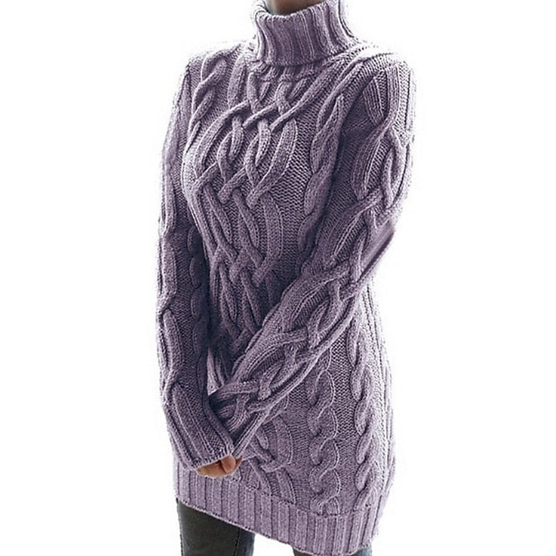 Phoebe Harrison | Cable-Textured Turtleneck Sweater Dress