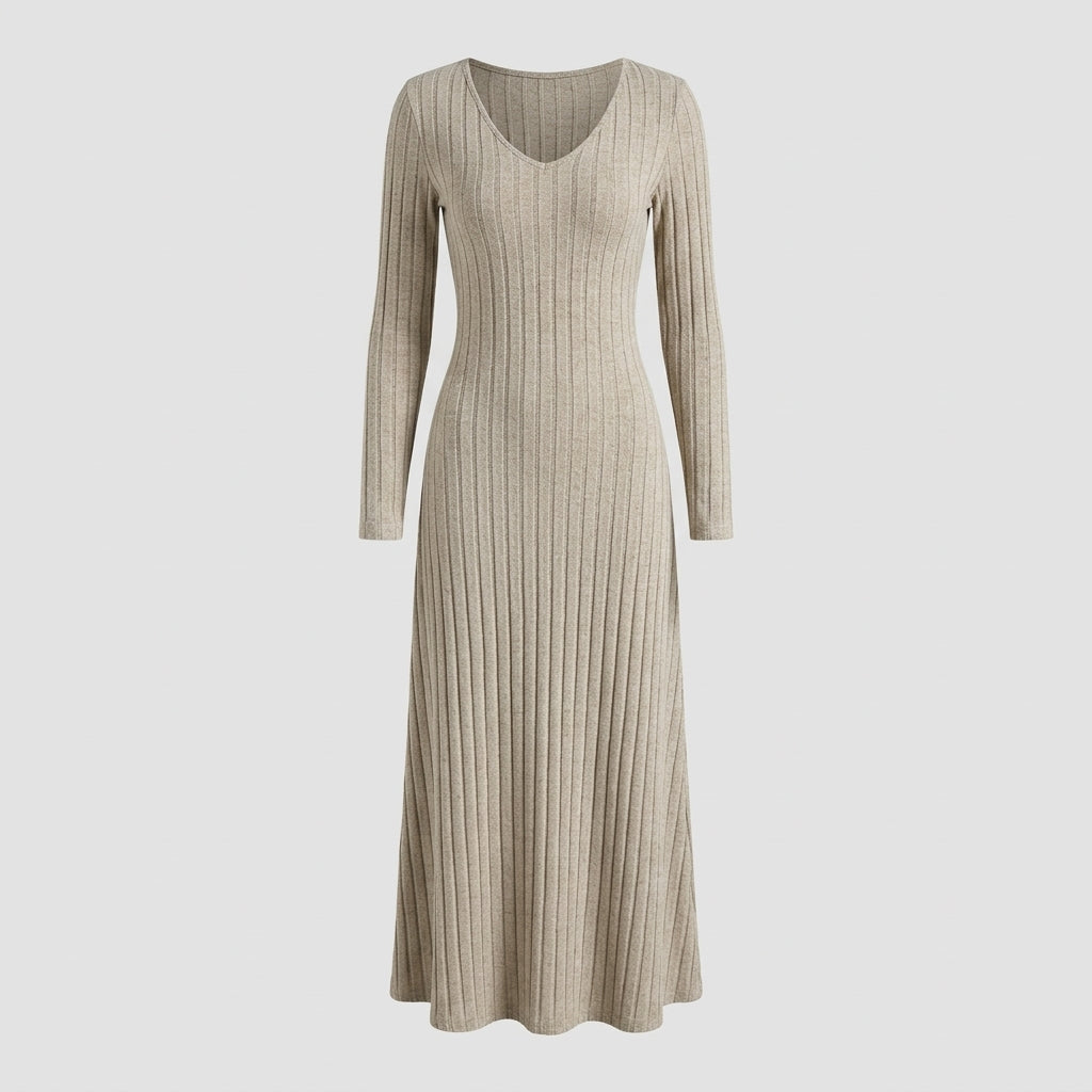 Jemima Lewis | Robe longue en maille côtelée à manches longues