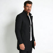 Edward Moretti | Stand Collar Wool Overcoat with Signature Elegance