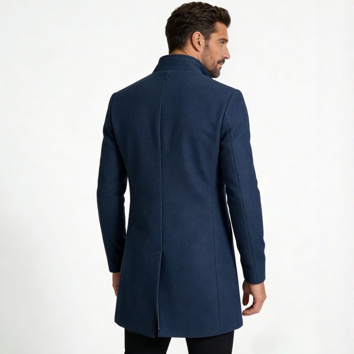 Edward Moretti | Stand Collar Wool Overcoat with Signature Elegance