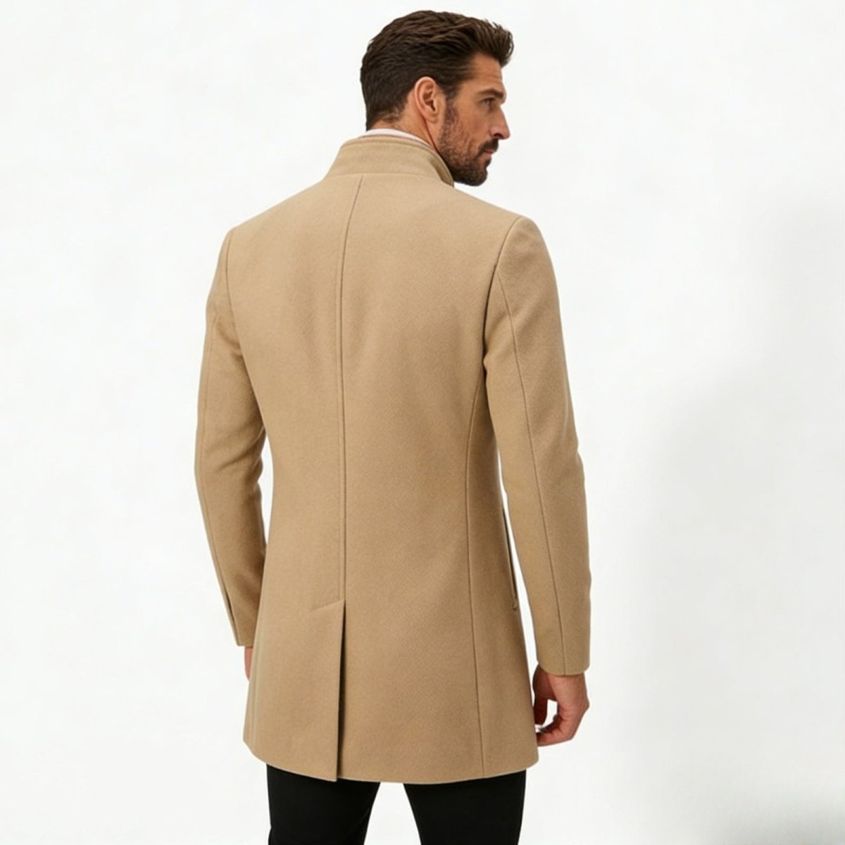 Edward Moretti | Stand Collar Wool Overcoat with Signature Elegance