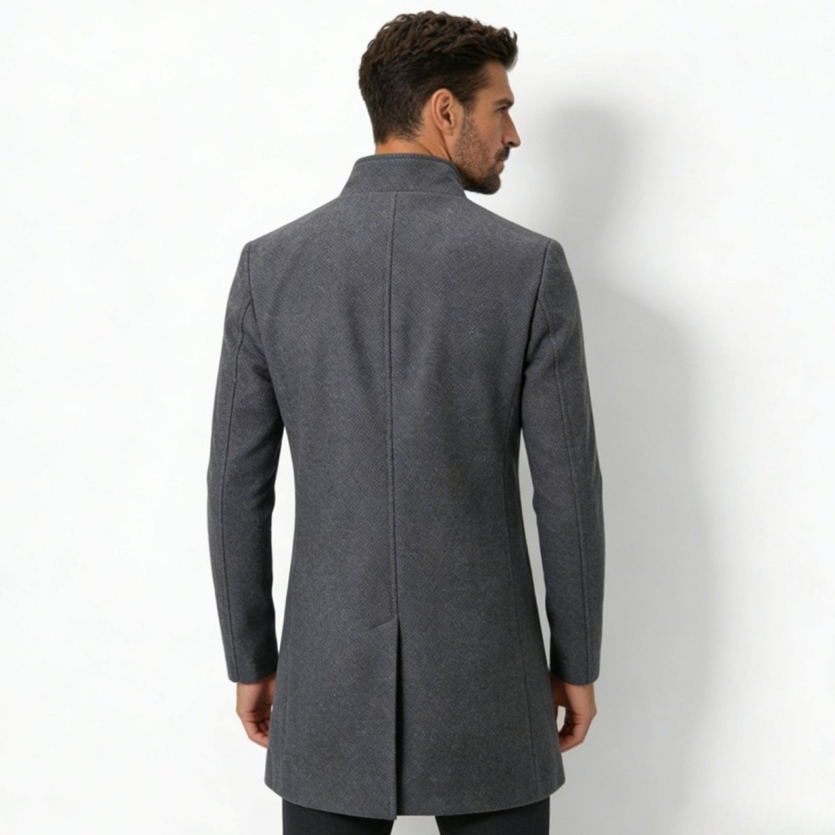 Edward Moretti | Stand Collar Wool Overcoat with Signature Elegance