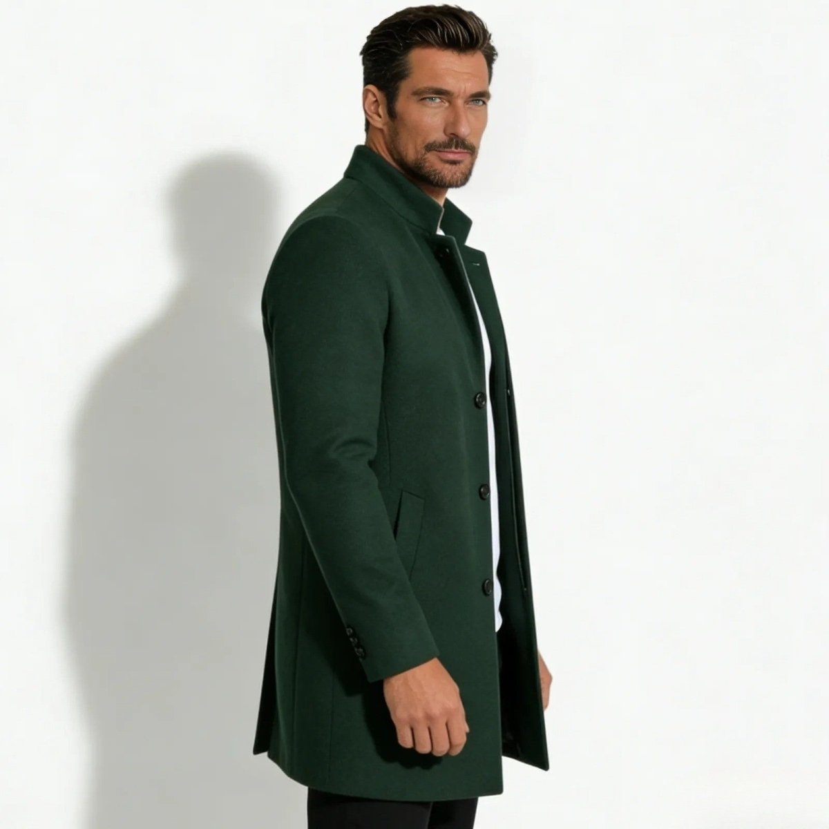 Edward Moretti | Stand Collar Wool Overcoat with Signature Elegance