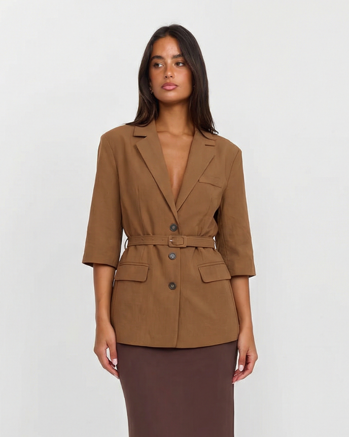 Élise Carpentier | Belted Short Sleeve Tailored Blazer For Women