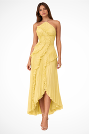 Élise Montclair | Romantic Ruffle Pleated Midi Dress For Women