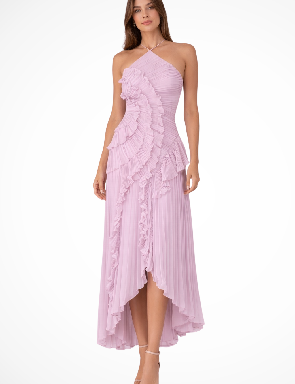 Élise Montclair | Romantic Ruffle Pleated Midi Dress For Women