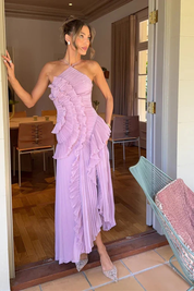 Élise Montclair | Romantic Ruffle Pleated Midi Dress For Women