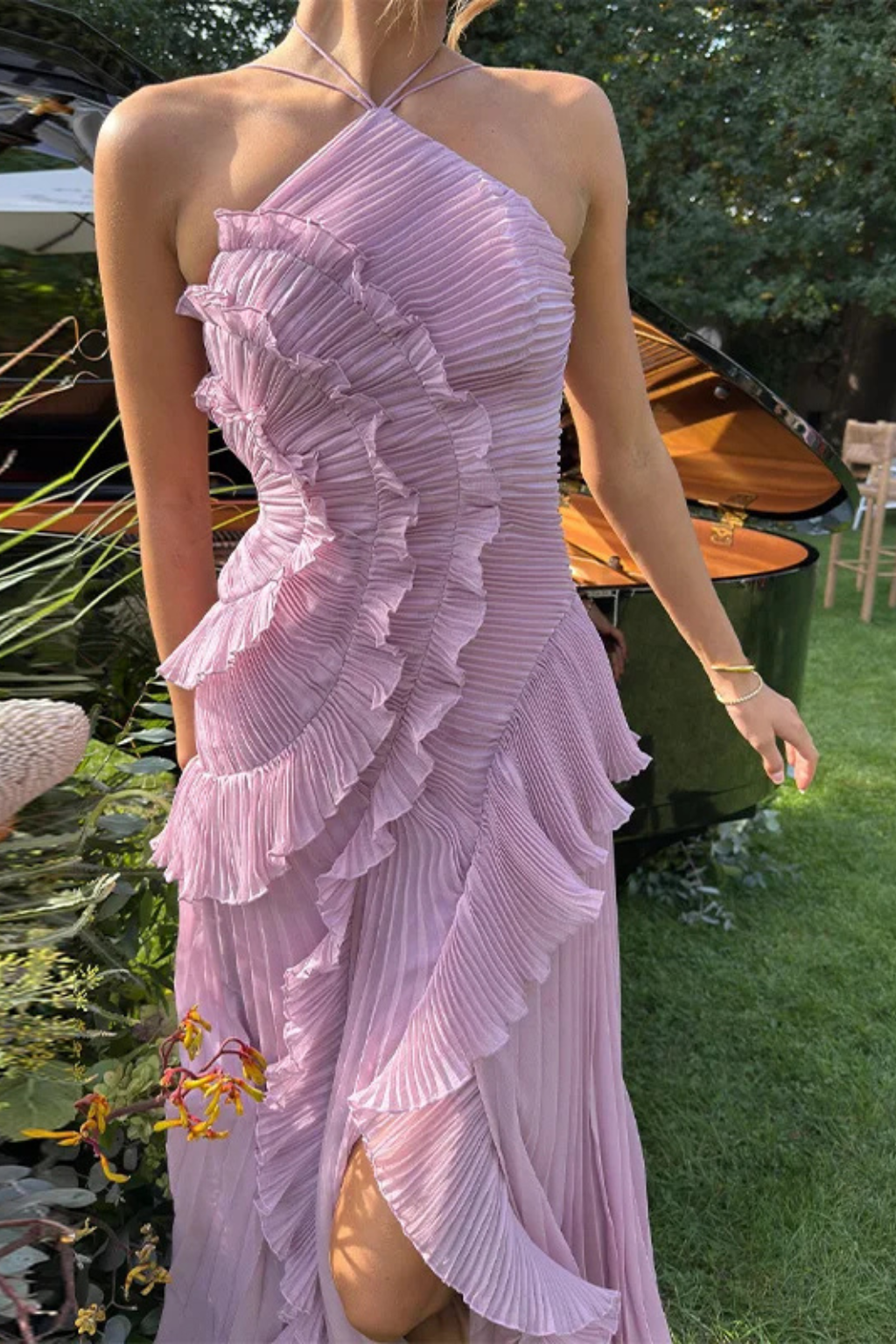 Élise Montclair | Romantic Ruffle Pleated Midi Dress For Women