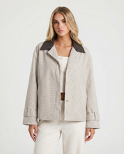 Élodie Henson | Elegant Check Contrast Collar Jacket For Women