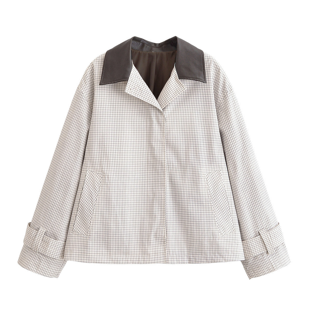 Élodie Henson | Elegant Check Contrast Collar Jacket For Women