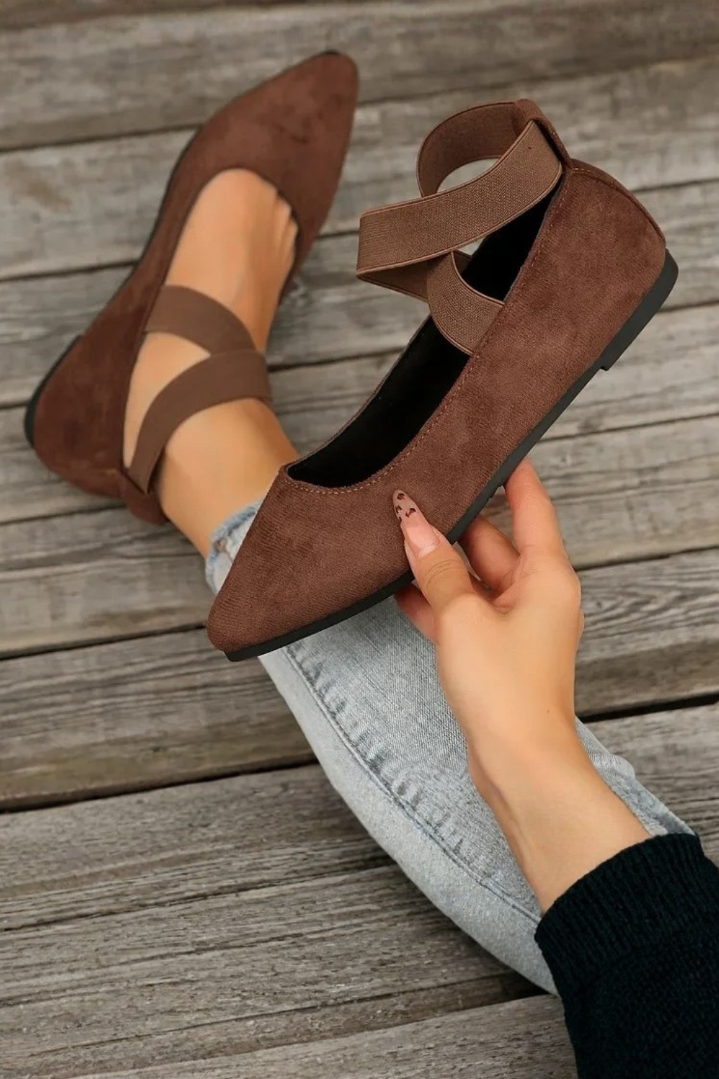 Élodie Marchand | Suede Strap Ballet Flats For Women
